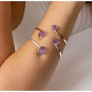 Bracelete Pedra Bruta Ametista Banho Prata
