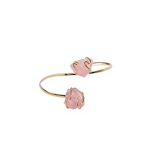 Bracelete Quartzo Rosa Abraço Banho Ouro