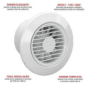 Exaustor Renovador Banheiro Ambientes 150mm Bivolt 110/220v