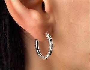 Argola Cravejada Zircônia Prata 925 - Inspiração Pandora