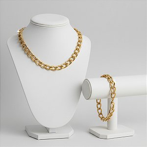 Kit Colar E Pulseira Choker Dourado BANHO DE VERNIZ