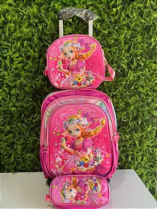 Mochila + lancheira + estojo com rodinhas