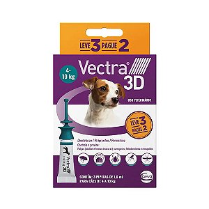 Antipulgas Vectra 3D Cães 4 a 10 kg Ceva 1,6 ml Leve 3 Pague 2 3 pipetas