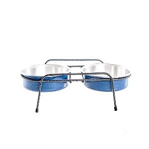 Comedouro Aramado Duplo NF Pet Azul 3 L