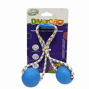 Brinquedo Mordedor Cabo de Guerra Duo Ball Azul P - Truqys
