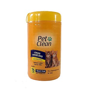 Lenço Umedecido para Gato Pet Clean 75 unidades
