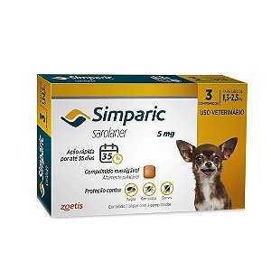 Antipulgas Simparic 5mg Para Cães 1,3 a 2,5kg 3 comprimidos