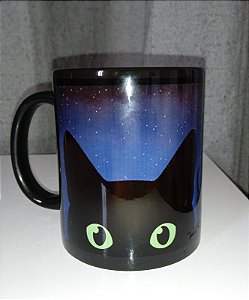 Caneca em Porcelana Preta Gato Preto Noite de Lua Cheia