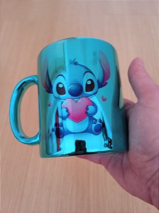 Caneca Stitch de porcelana azul cromada 325 ml