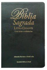 Livro Biblia Sagrada Letra Gigante - Capa em Couro Bonded Preta - Sociedade Biblica do