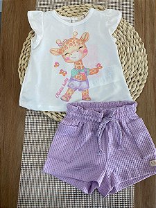 CONJUNTO CAMISETA E SHORTS KUKIÊ - GIRAFINHA