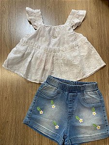 CONJUNTO BLUSINHA E SHORTS JEANS GABRIELA AQUARELA