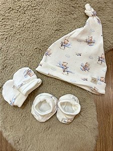 KIT TOUCA LUVA E SAPATINHO MALHA ANJOS BABY