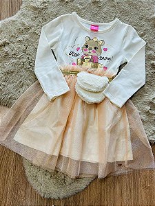 VESTIDO MANGA LONGA MALHA COM TULE CINTI