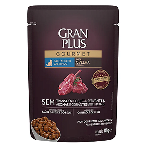Ração Úmida GranPlus Gourmet Gatos Castrados Ovelha 85g