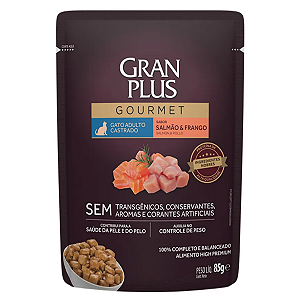Ração Úmida GranPlus Gourmet Gatos Castrados Salmão e Frango 85g