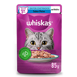 Ração Úmida Whiskas Sachê Peixe ao Molho para Gatos Adultos Castrados 85g