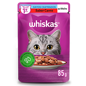 Ração Úmida Whiskas Sachê Carne ao Molho para Gatos Adultos Castrados 85g