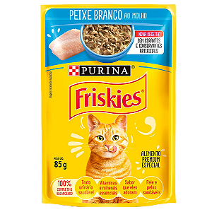 Ração Úmida Friskies Para Gatos Adultos Peixe Branco ao molho 85g