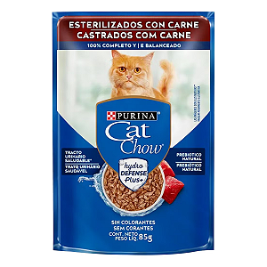 Ração Úmida Cat Chow para Gatos Adultos Castrados Sabor Carne 85g