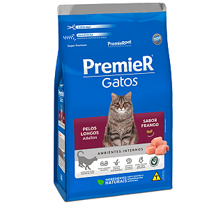 Ração Premier Ambientes Internos Gatos Adultos Pêlos Longos Frango