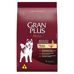 Ração GranPlus Menu Cães Adultos Frango e Arroz