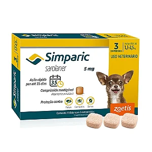 Antipulgas Simparic 5mg para Cães 1,3 a 2,5kg