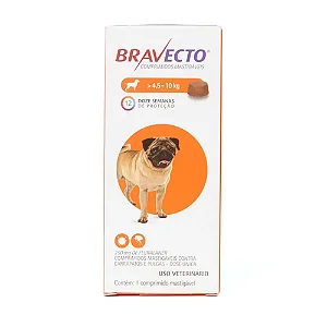 Antipulgas e Carrapatos Bravecto > 4,5 a 10 kg para Cães 250mg 1 comprimido