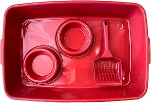 Kit Caixa de Areia para Gatos com 2 Potes e Pá Higiênica | Bandeja 40 x 30 cm, Potes de 150 ml, Pá de 22 cm,