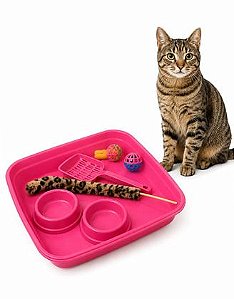 Kit Completo Gato Caixa Areia Comedouro Bebedouro Brinquedo - Murano