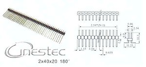 BARRA 40 PINOS  TERMINAIS DUPLA 180 graus 2X40X20  LONGO 1 LADO