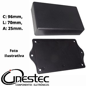 CAIXA PLASTICA  96 (C) x 70 (L) x 25 (A) mm - PRETO - COM ABA