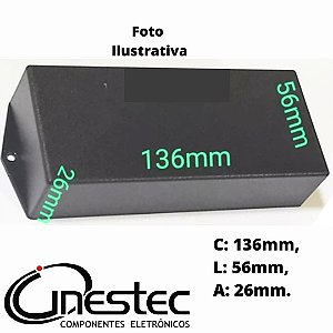 CAIXA PLASTICA 136 (C) x 56 (L) x 26 (A) mm - PRETO - COM ABA
