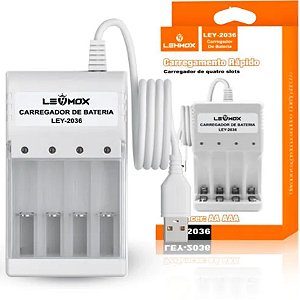 CARREGADOR BATERIA / PILHA USB 4 SLOTS - LEY-2036