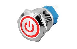 CHAVE BOTAO ANTIVANDALISMO 16mm LED COM TRAVA - NA - 12V - INOX  VERMELHO