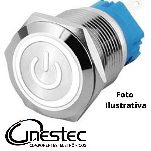 CHAVE BOTAO ANTIVANDALISMO 16mm LED SEM TRAVA - NA - 12V - INOX  BRANCO