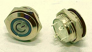 CHAVE BOTAO ANTIVANDALISMO 16mm LED SEM TRAVA - NA - 5V - INOX  AZUL