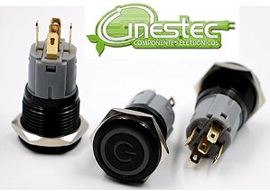 CHAVE BOTAO ANTIVANDALISMO PRETO 16MM LED COM TRAVA 24V