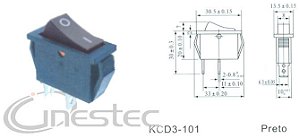 CHAVE GANGORRA 2P 2T 15A 250V KCD3-101 PRETO