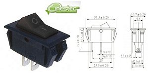 CHAVE GANGORRA 2P 2T 6A 250V COM MARCACAO KCD6-101 PRETO