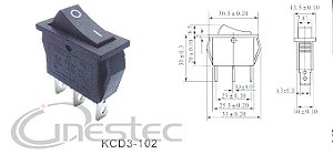 CHAVE GANGORRA 2P 3T 15A 250V KCD3-102 PRETO