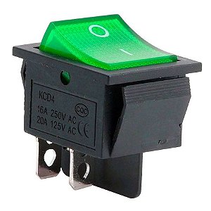 CHAVE GANGORRA GRANDE 2P 2T PULSANTE 15A  250V  KCD4-201C VERDE