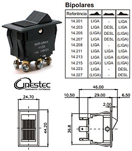 CHAVE GANGORRA INTERRUPTOR DE TECLA BIPOLAR 6T 15A 14203 MFT1FPQ  P