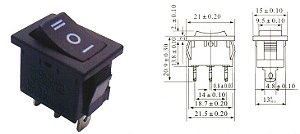 CHAVE GANGORRA PEQUENO 3P 3T 6A PRETO COM MARCACAO  KCD1-103/B2