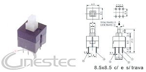 CHAVE LIGA DESLIGA SEM TRAVA PUSH BOTON  8,5 X 8,5mm  PSA 21  TELEFONIA