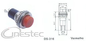 CHAVE PUSH BOTON NA FIX PORCA DS-316 2T VERMELHO