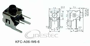 CHAVE TACTIL 2T 90o 6 X 6 X 6mm