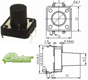 CHAVE TACTIL 4T 180o 12 X 12 X 12mm