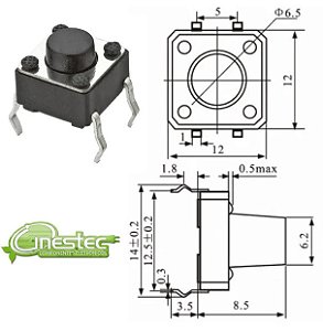CHAVE TACTIL 4T 180° 12 X 12 X 8,5mm