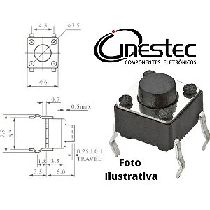 CHAVE TACTIL 4T 180° 6 x 6 x 5mm 20PÇS OFERTA
